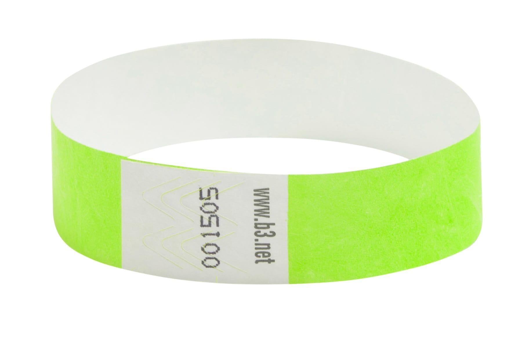 SICURIX Tear-Resistant Waterproof Security Wristband, 10 x 3/4 Inches, Tyvek, Green, Pack of 100 077816